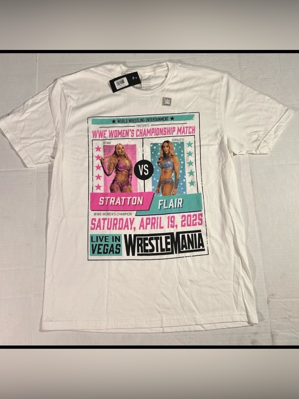 NEW WWE WrestleMania 41 Tiffany Stratton Charlotte Flair T-Shirt White L Large